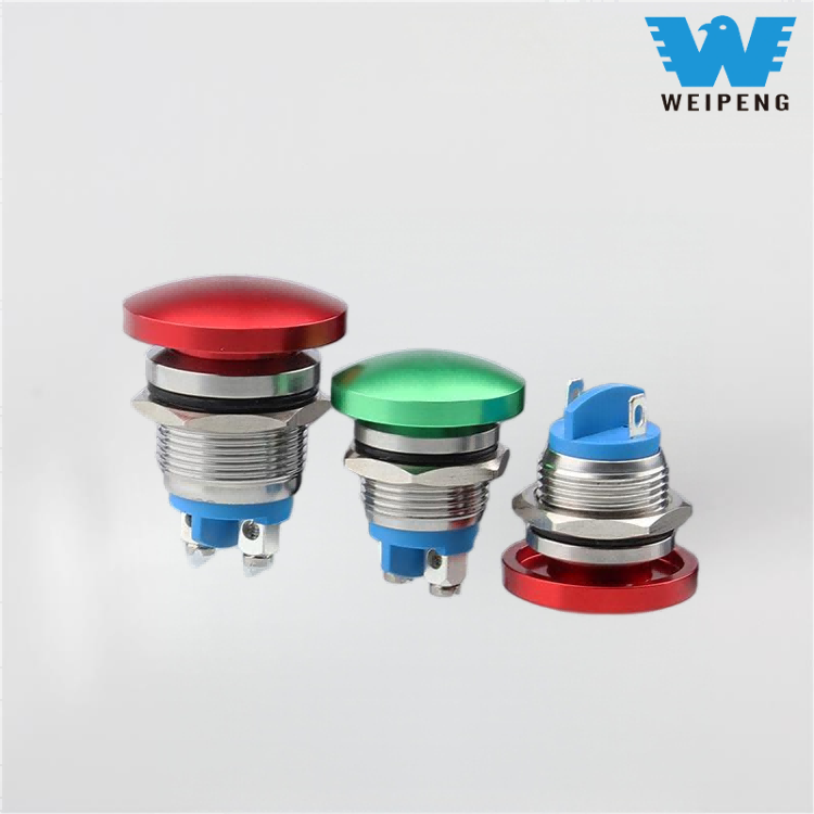16/19/22mm gombafejű fém nyomógombos visszaállító kapcsoló